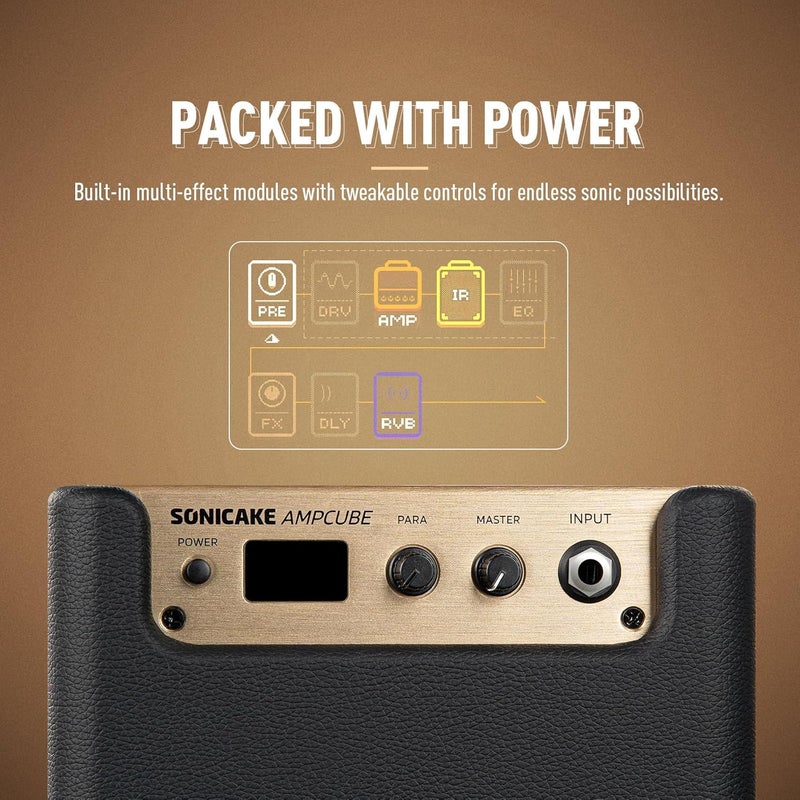 SONICAKE 10W BT Guitar Amplifier, Multi-effect Digital Modeling Speakers with APP, Portable Desktop All-in-one Guitar Amp with 80 Effects 100 Preset for Bedroom Practice, OTG AMPCUBE QAM-20 - Image 3